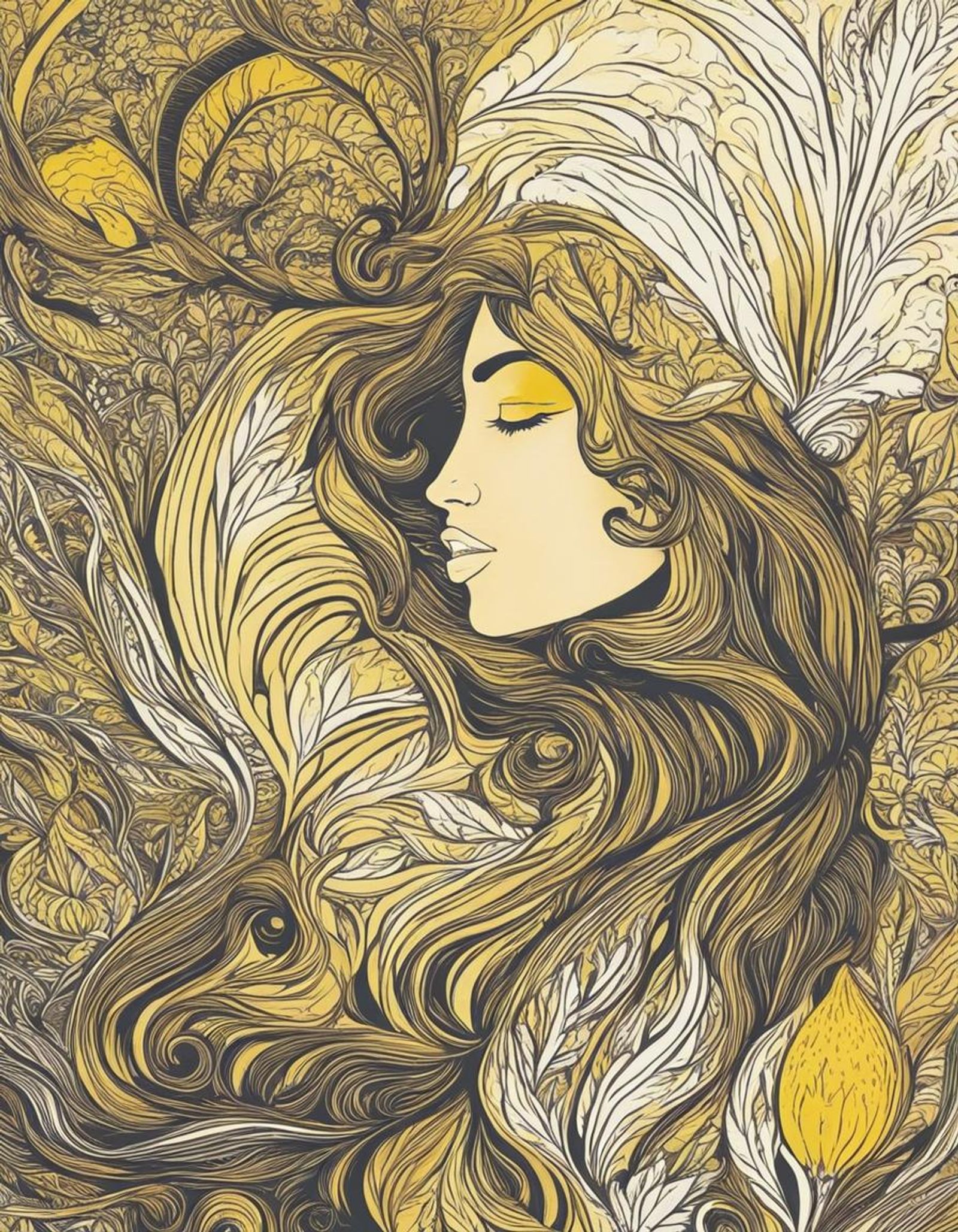 Two Colors, Brown and Yellow, woman's face AI Generated Artwork