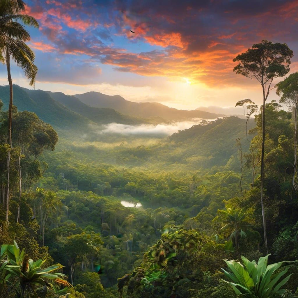 early morning sunrise over the Daintree Rainforest masterpiece AI Generated Artwork