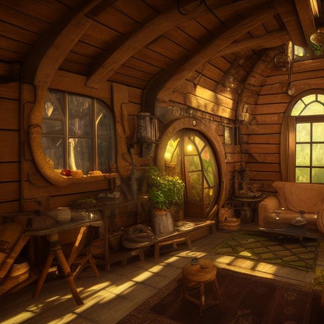indoor view of a beautiful cozy inviting Hobbit-House undefined