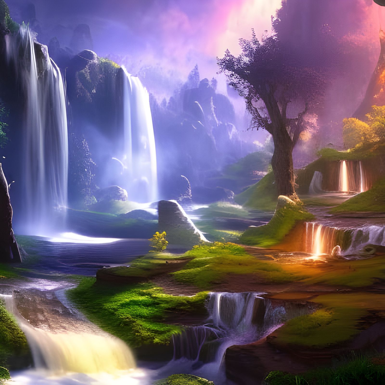 Magical waterfalls in heaven - AI Generated Artwork - NightCafe Creator