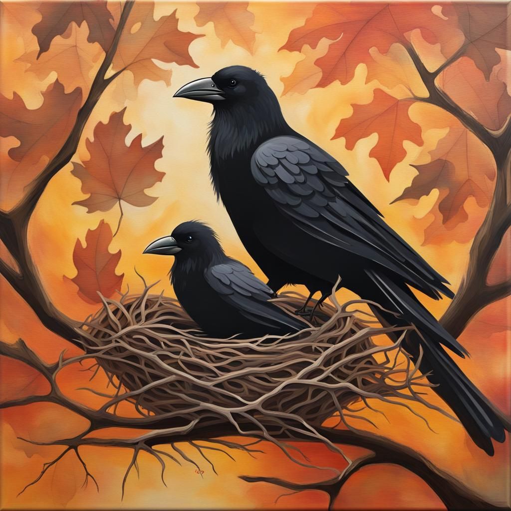 Mother crow and baby