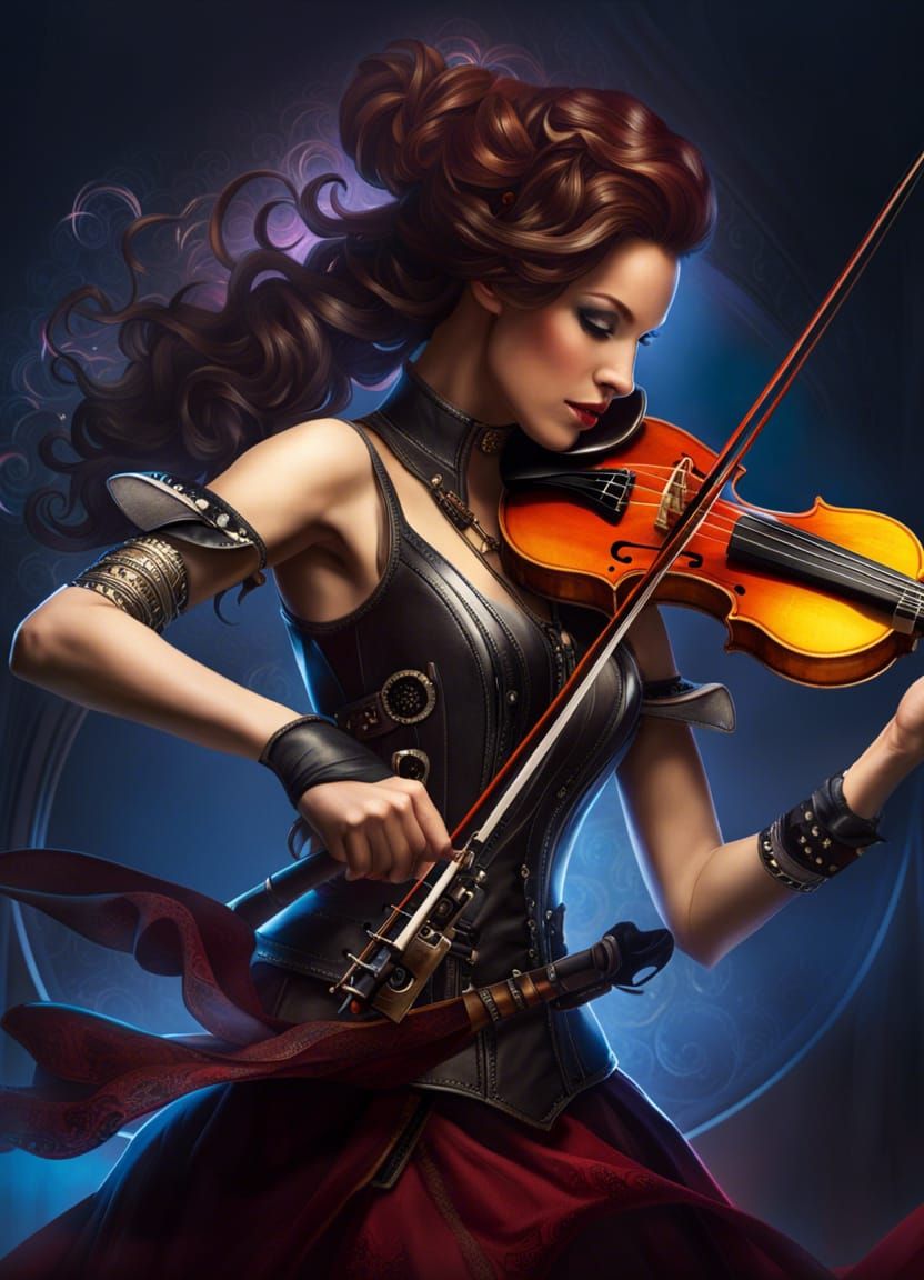 a photograph of Linsey Sterling with a Violin in her hand, d...
