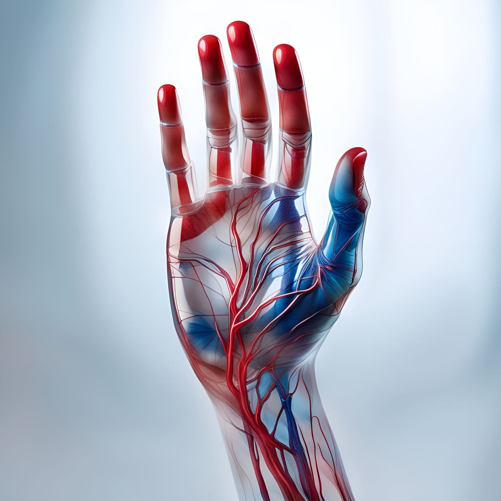 Transparent Hand Model with Red and Blue Veins