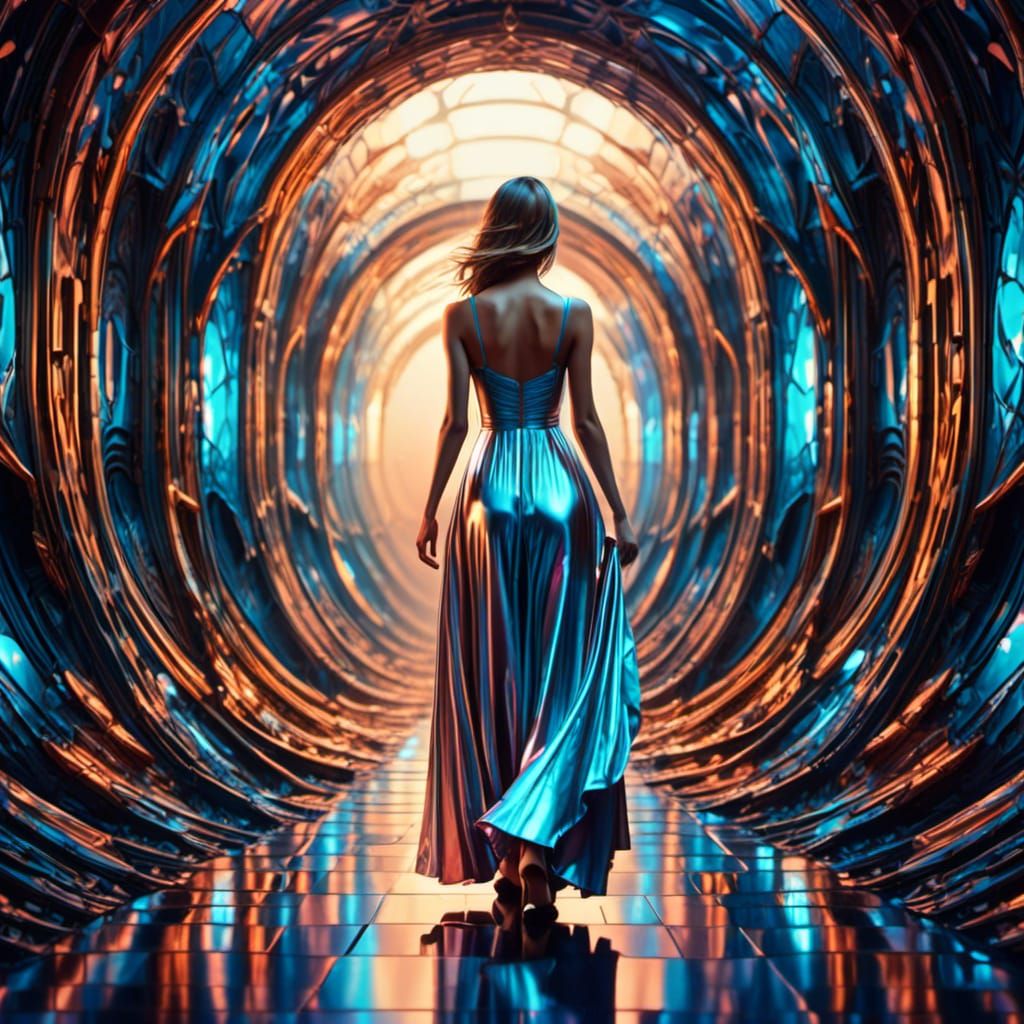 Woman's Metaverse Journey Through Dimensional Portal