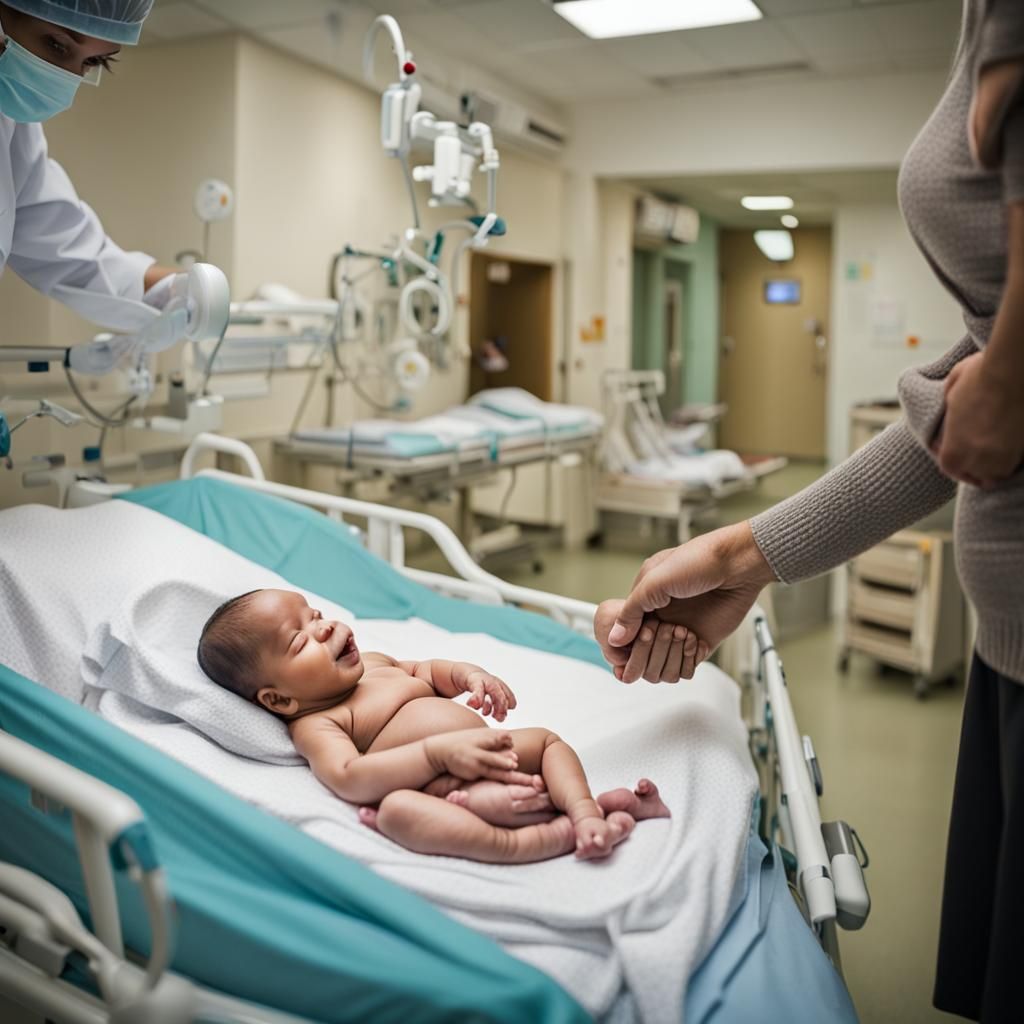 New born baby with mother in hospital maternity ward  by @Richard Foleher