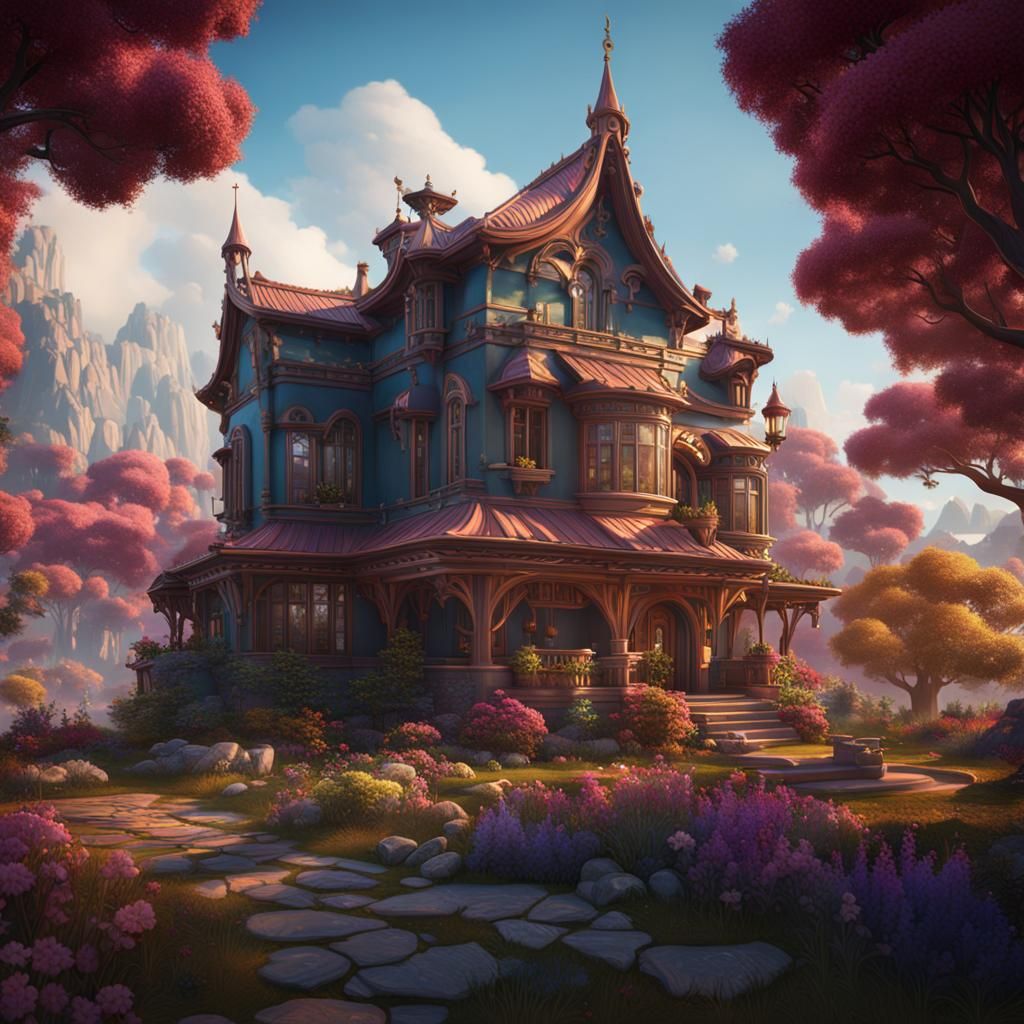 A vivid  modern home,art nonveau detailed matte painting, de...