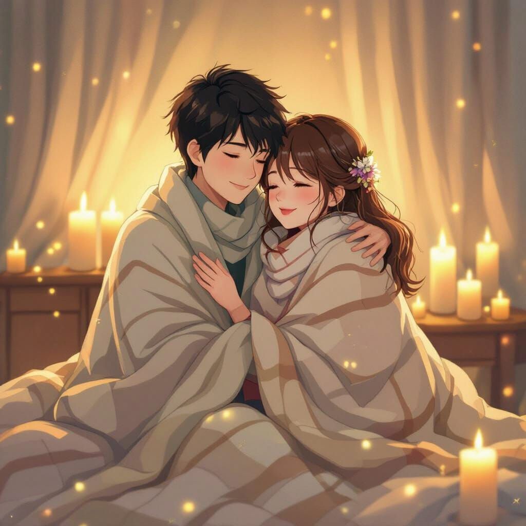 Couple Embracing in Warm Candlelight