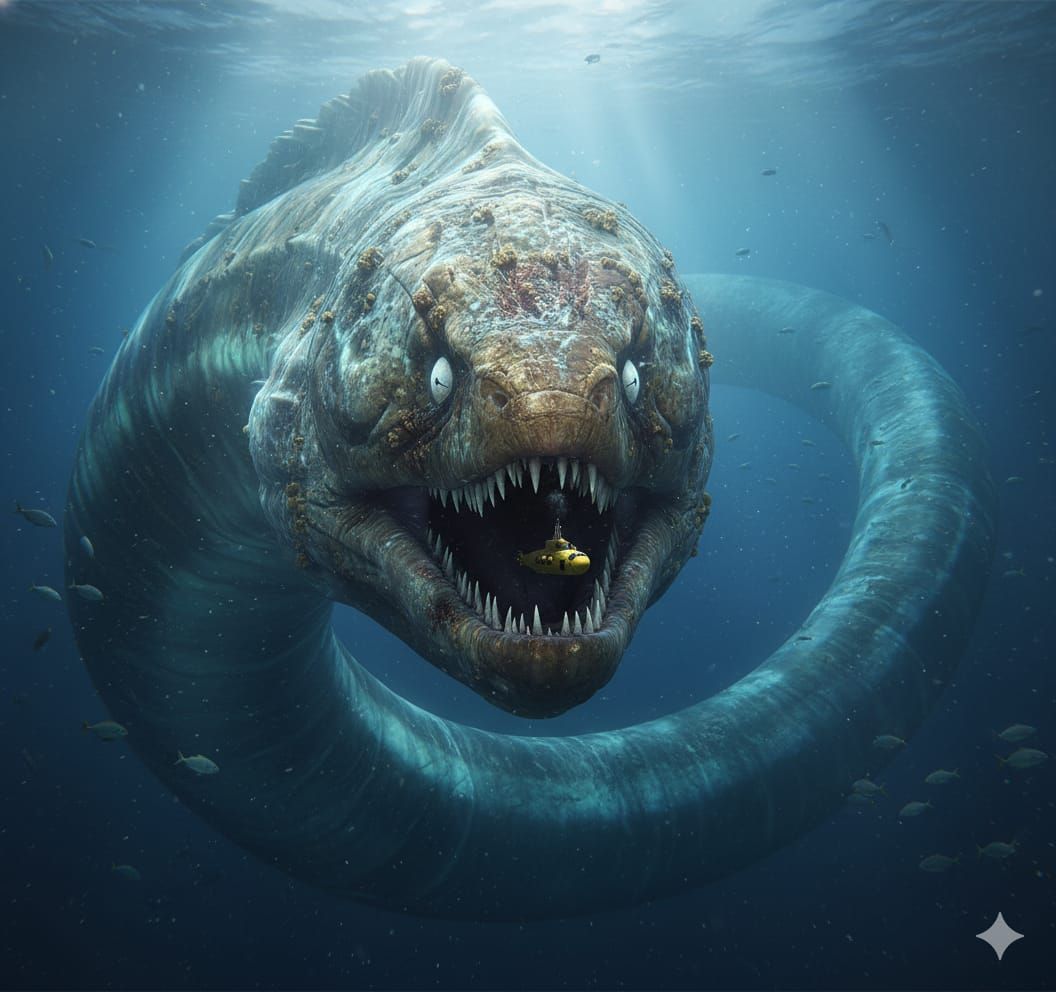 Terrifying SCP 3000 devouring a submarine in the Mariana’s trench in reality.
