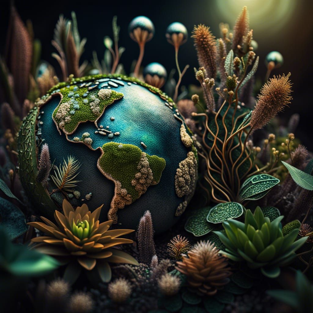 Mother Earths Plantasia with glitter intricate details, HDR,...