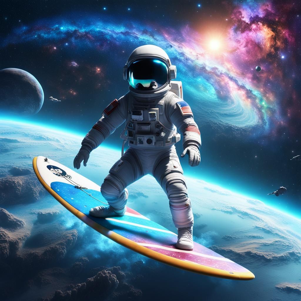 Rabbit Astronaut Surfing the Milky Way