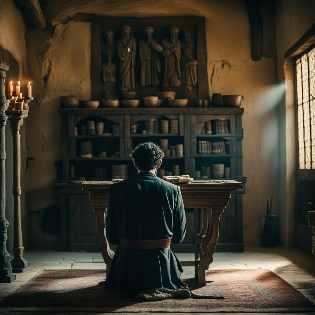 Young Jewish man praying in the sabbath