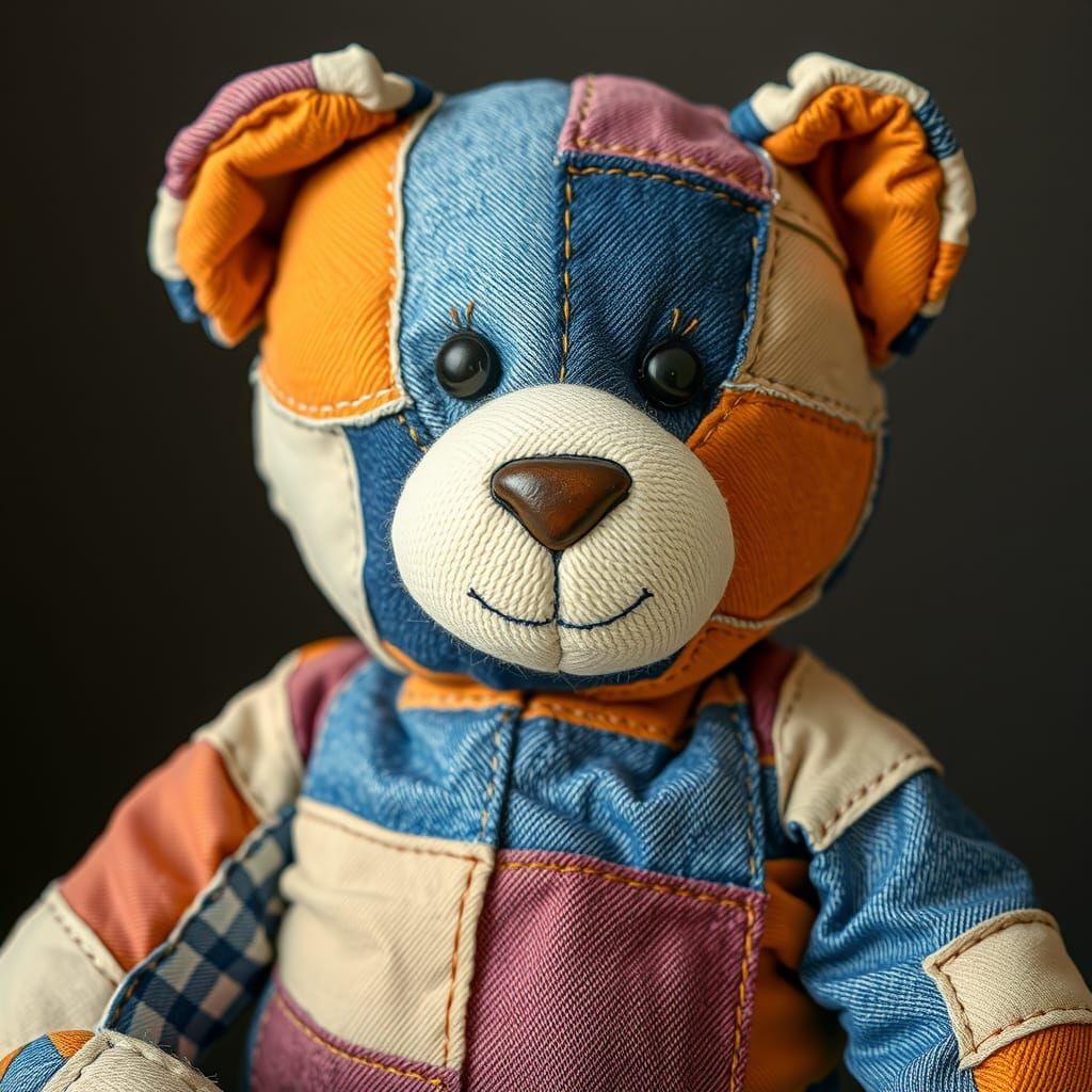 denim patchwork teddy bear  by @quinine