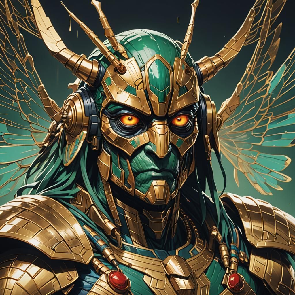 portrait of pharoah cicada man hybrid