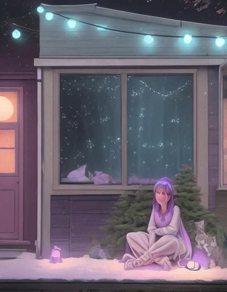 Tired girl sitting by her apartment back porch door on the f...