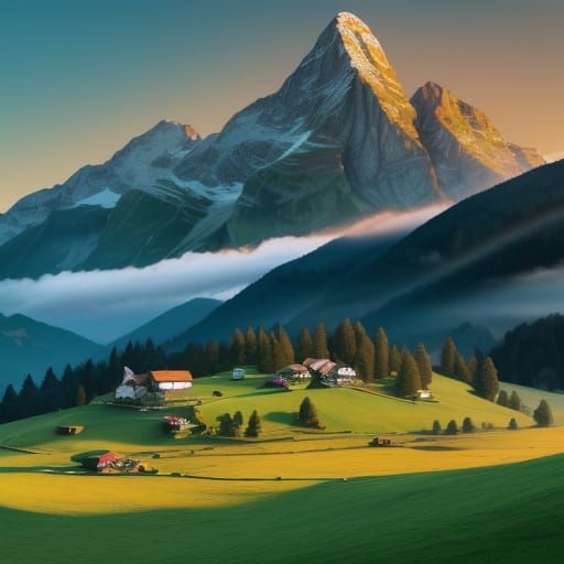 Breathtaking Swiss Mountain Landscape in Oil Paint