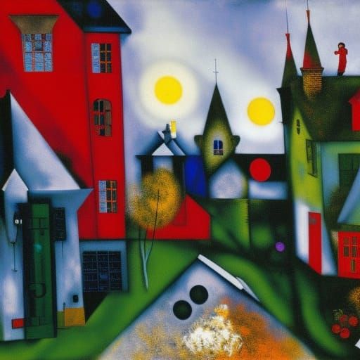 Abandoned house with ghosts and mice
By Marc Chagall and Kee...
