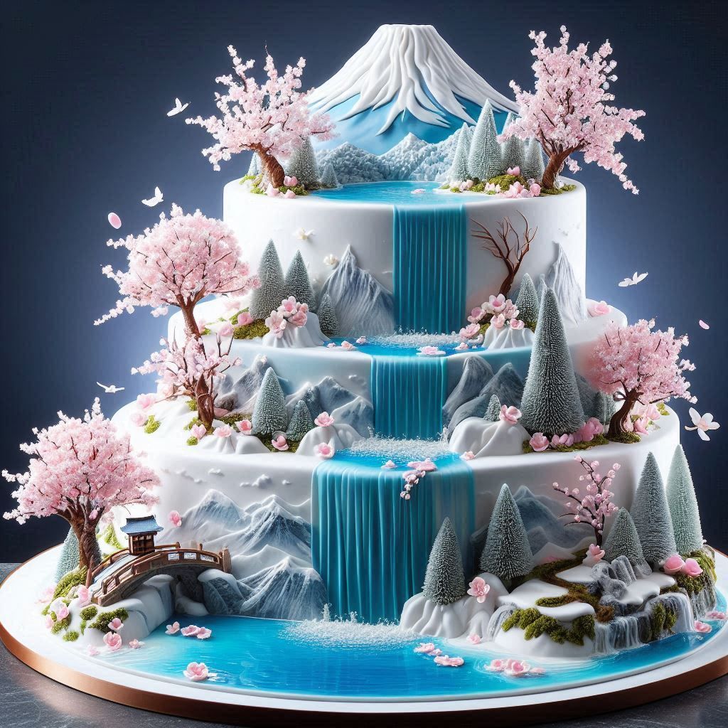 Mount Fuji & Sakura themed cake   by @Zaza Zulkifle