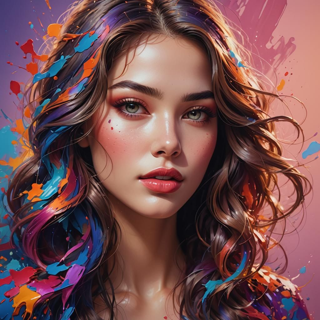 Hyperrealistic Portrait of a Beautiful Woman in Splash Art