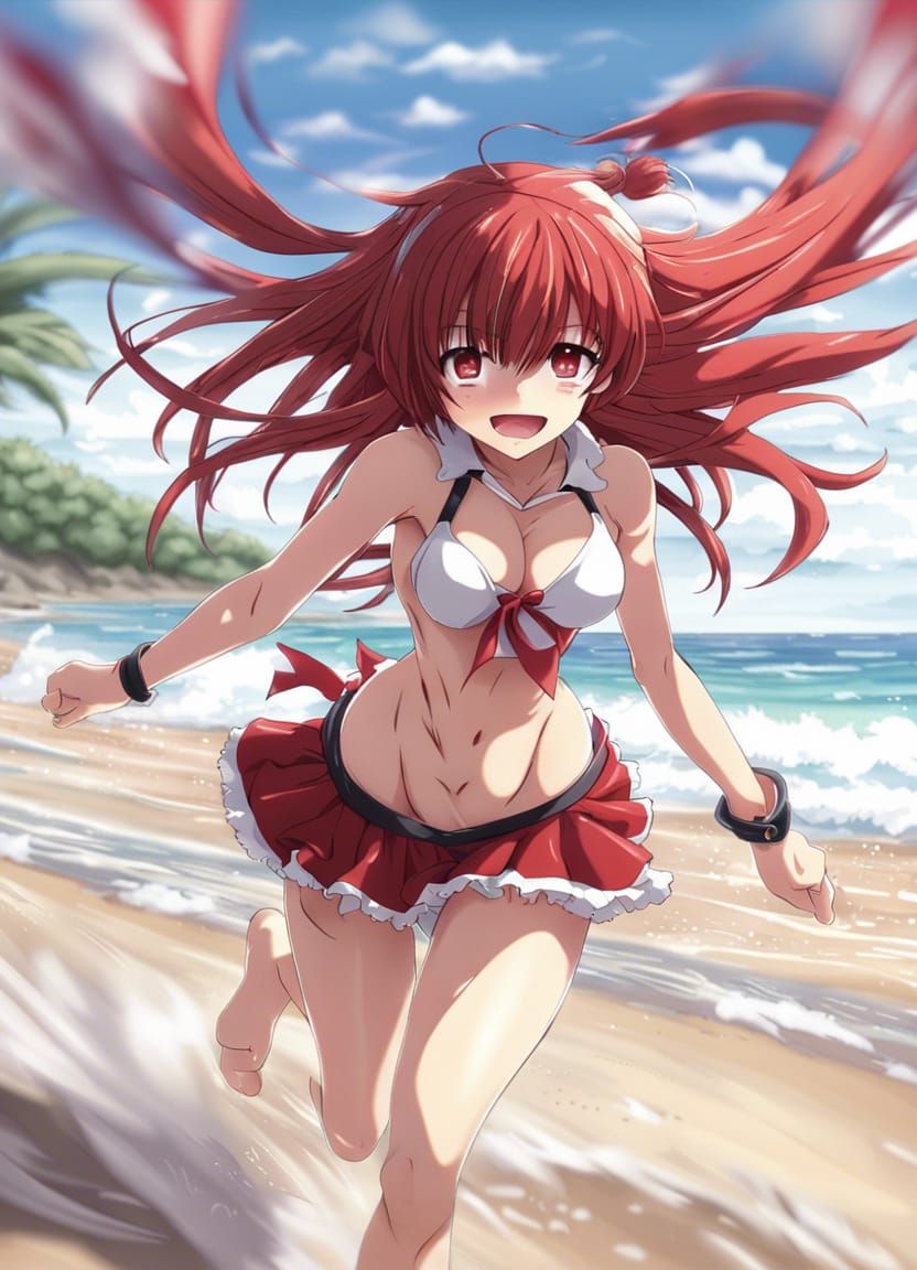 Rias Gremory running by the beach in bikini AI Generated