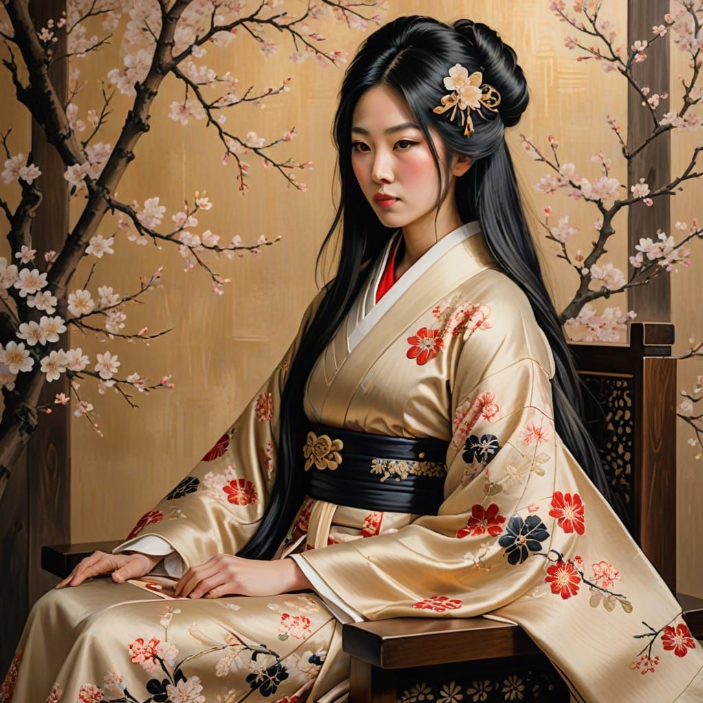 Traditional Japanese Noblewoman in Golden Light