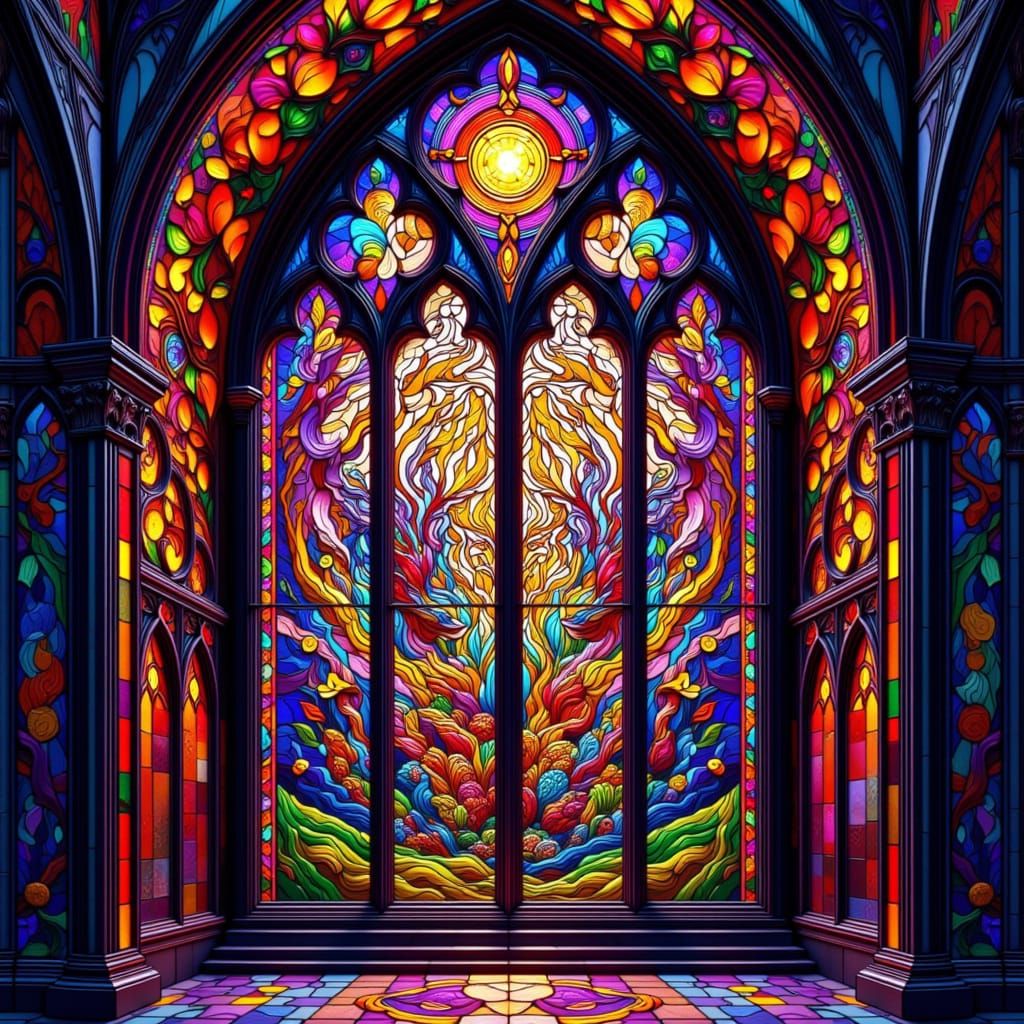 Intricate Stained Glass Window in Woopop Style