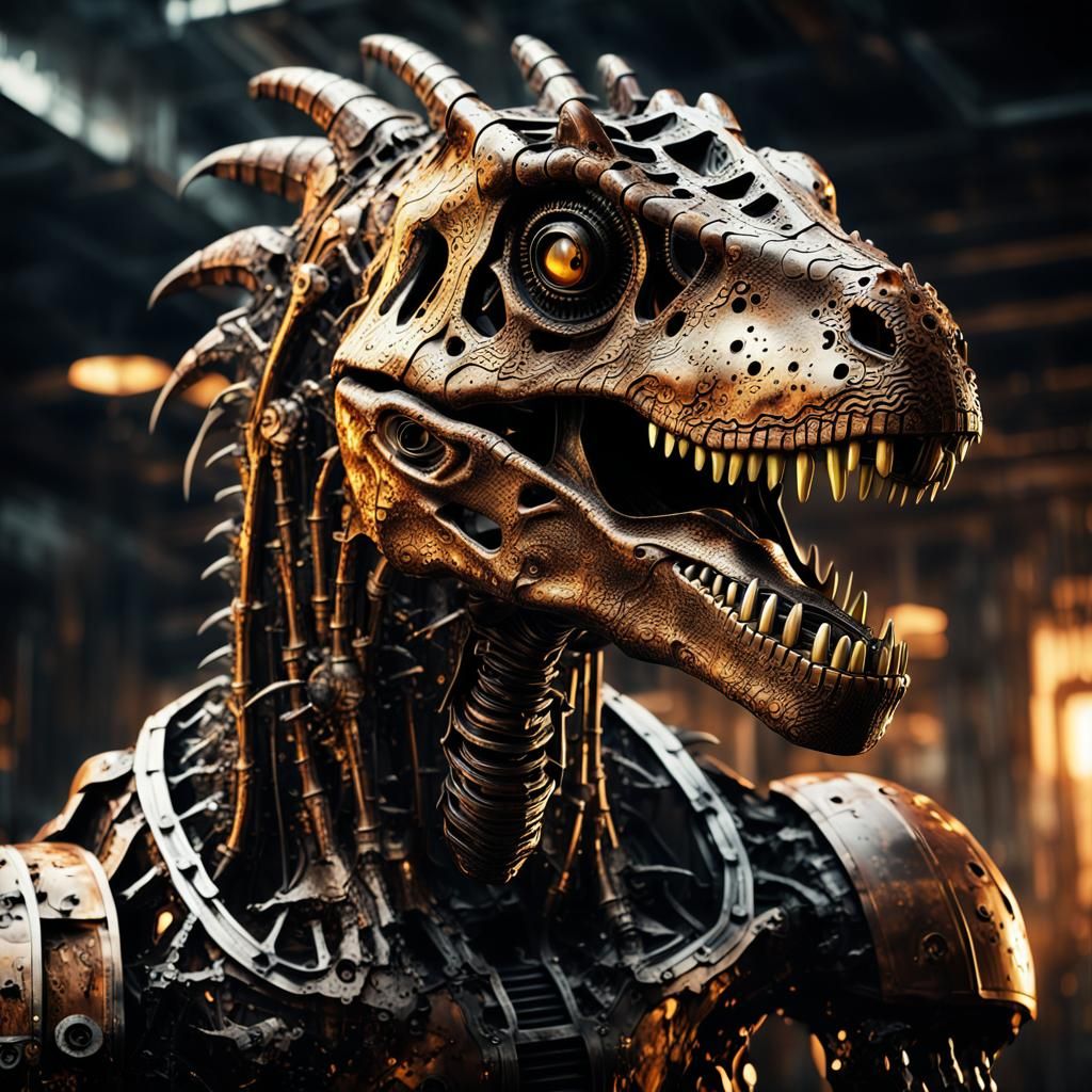 Rusty Android Dinosaur in Biomechanical Style