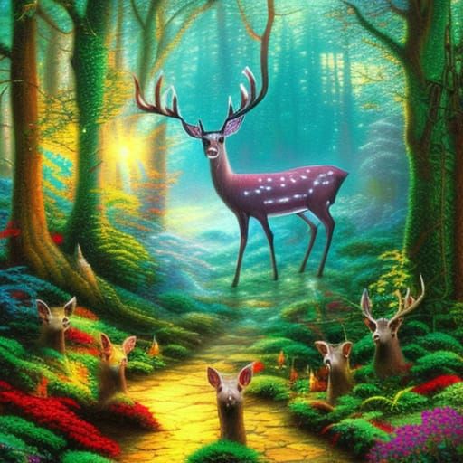 enchanted forest, mystical deer, vivid colors, detailed, pattern - AI ...