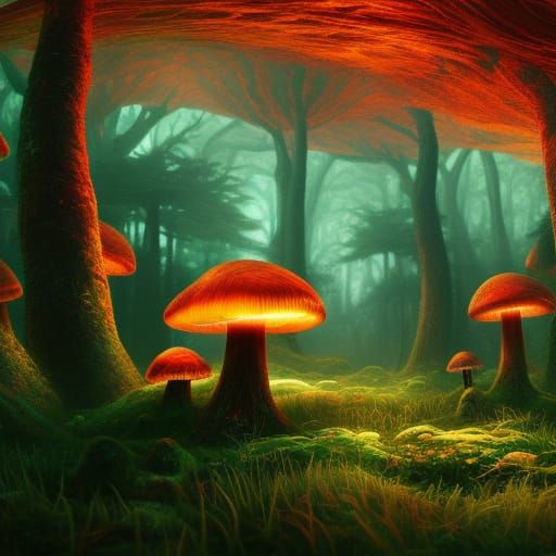 glowing mushroom forest