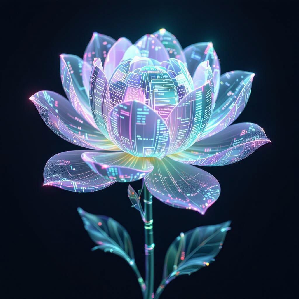 4. "Data Bloom"

At First Glance: A soft-focus, ethereal flower with petals in shades of lavender and seafoam green. It appears organic and ...