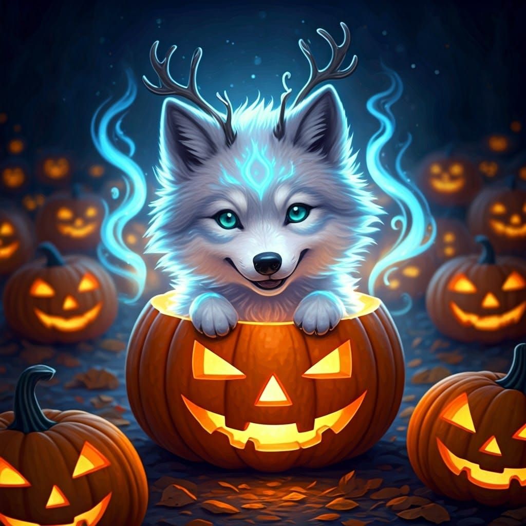 Spooky Wolf in a Pumpkin