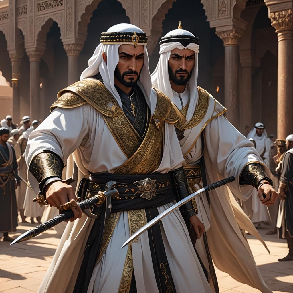 Hyperrealistic portrait of an evil Arabian king whipping his subject with a rod.