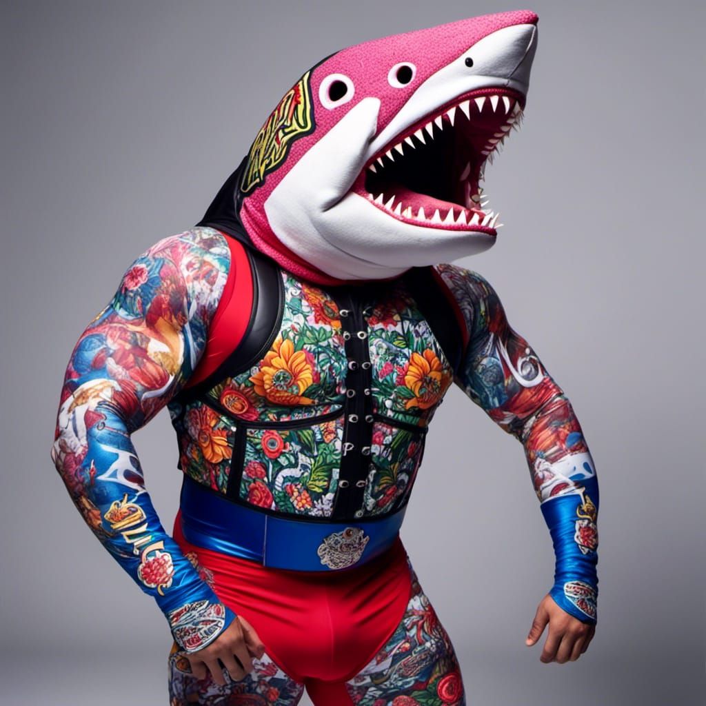 shark dressed as ((<lora:Luchador:1.0>))