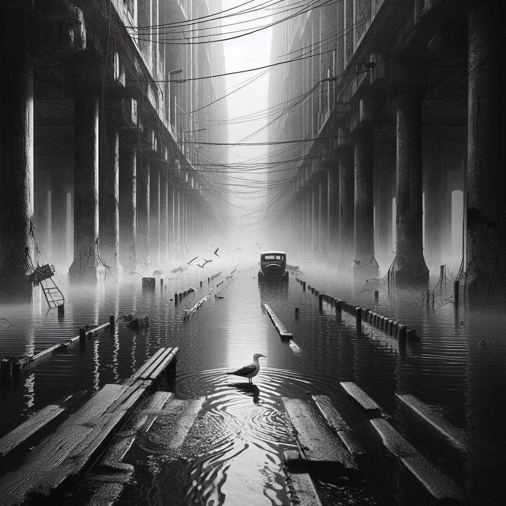 desolated flooded road