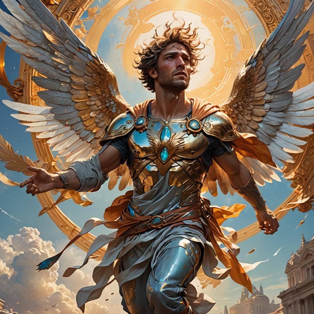Icarus flying and heading to the sun Hyperrealistic, splash ...