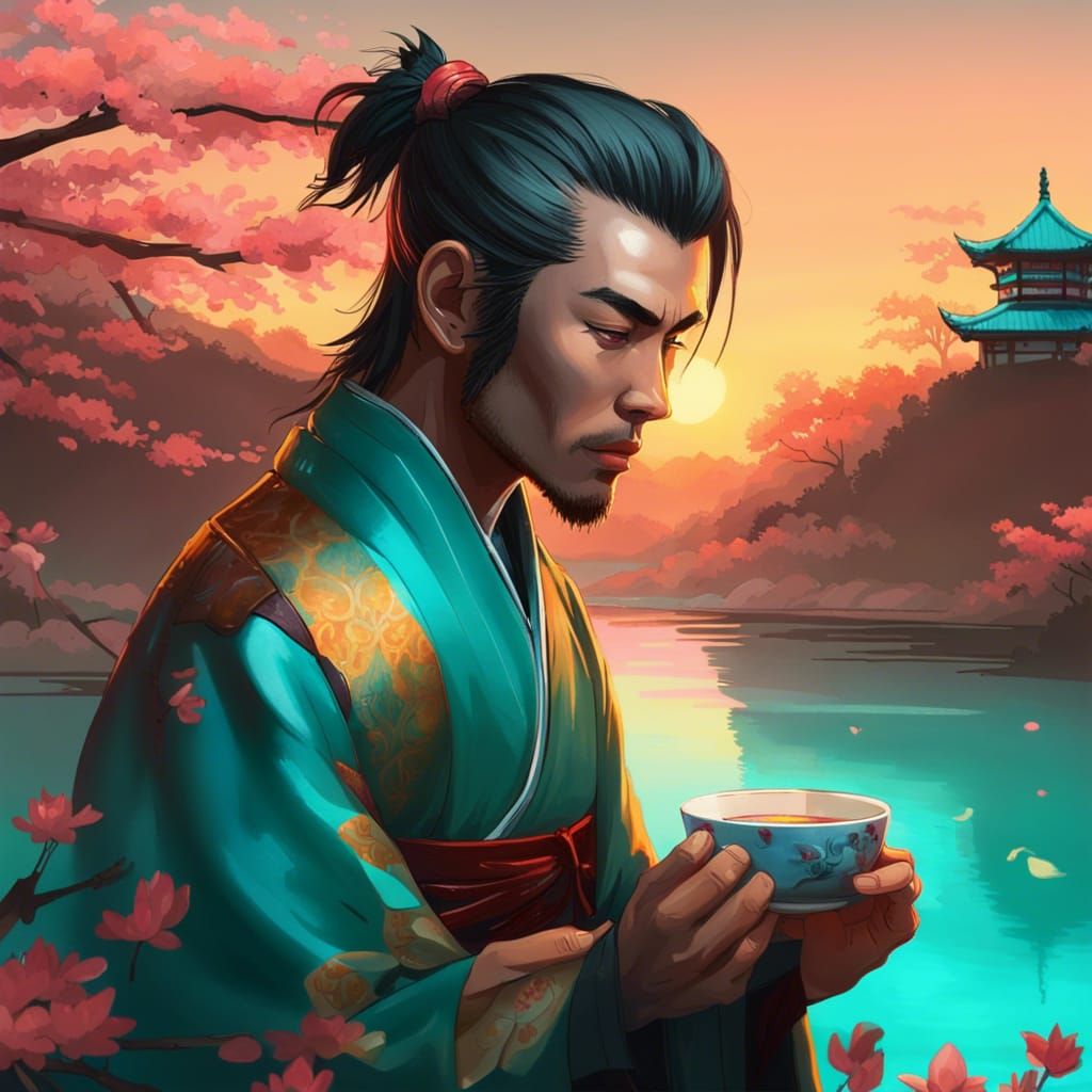 High Gothic Samurai with Cherry Blossoms