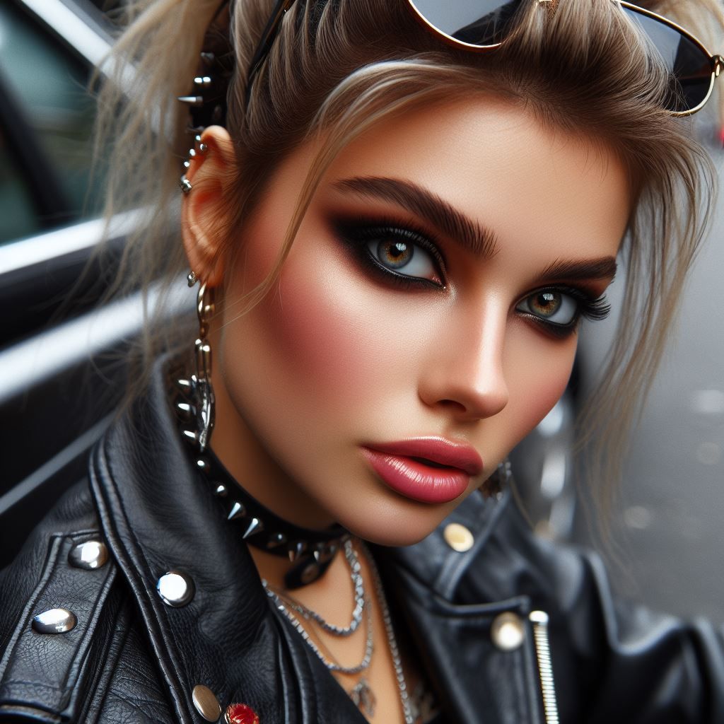 Punk rock girl in 80's leather look