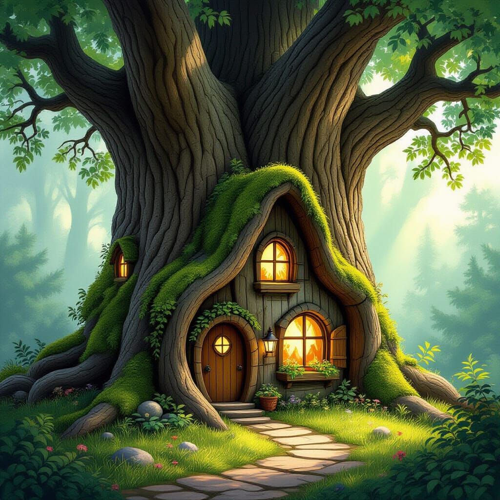 Cozy Rustic House Inside Hollow Tree Trunk