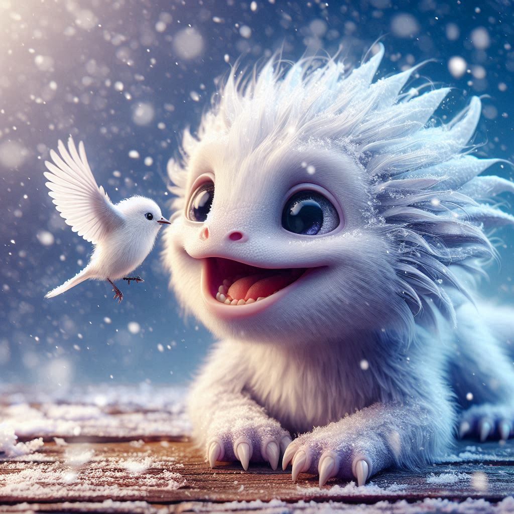 Cute little dragon with bird