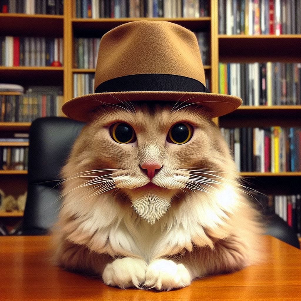 a very strange peculiar image of a Cat with a hat.