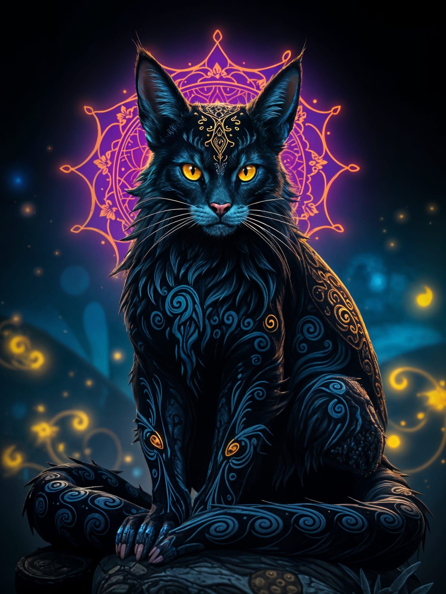 Dinosaurs and Cats in Dark Fantasy Style