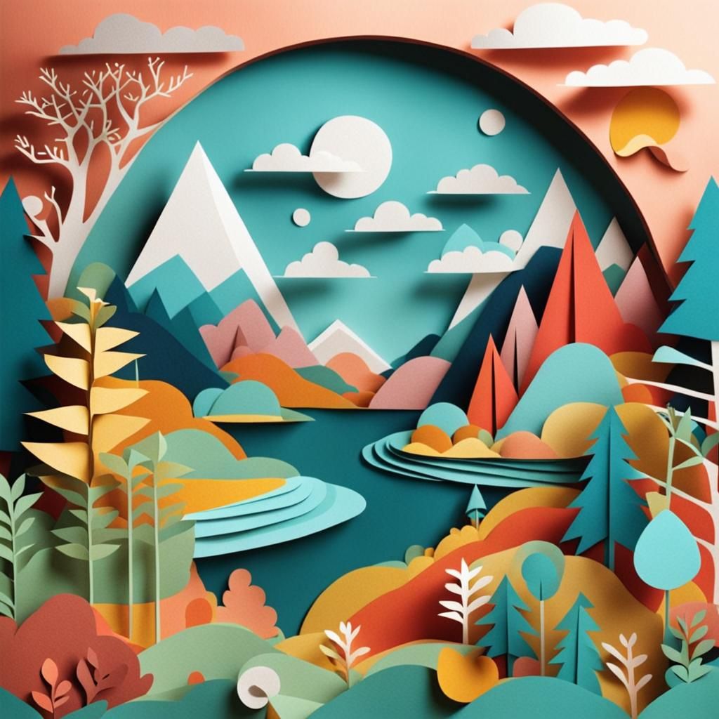 Paper cut composition BEAUTIFUL BREATHTAKING LANDSCAPE Style...