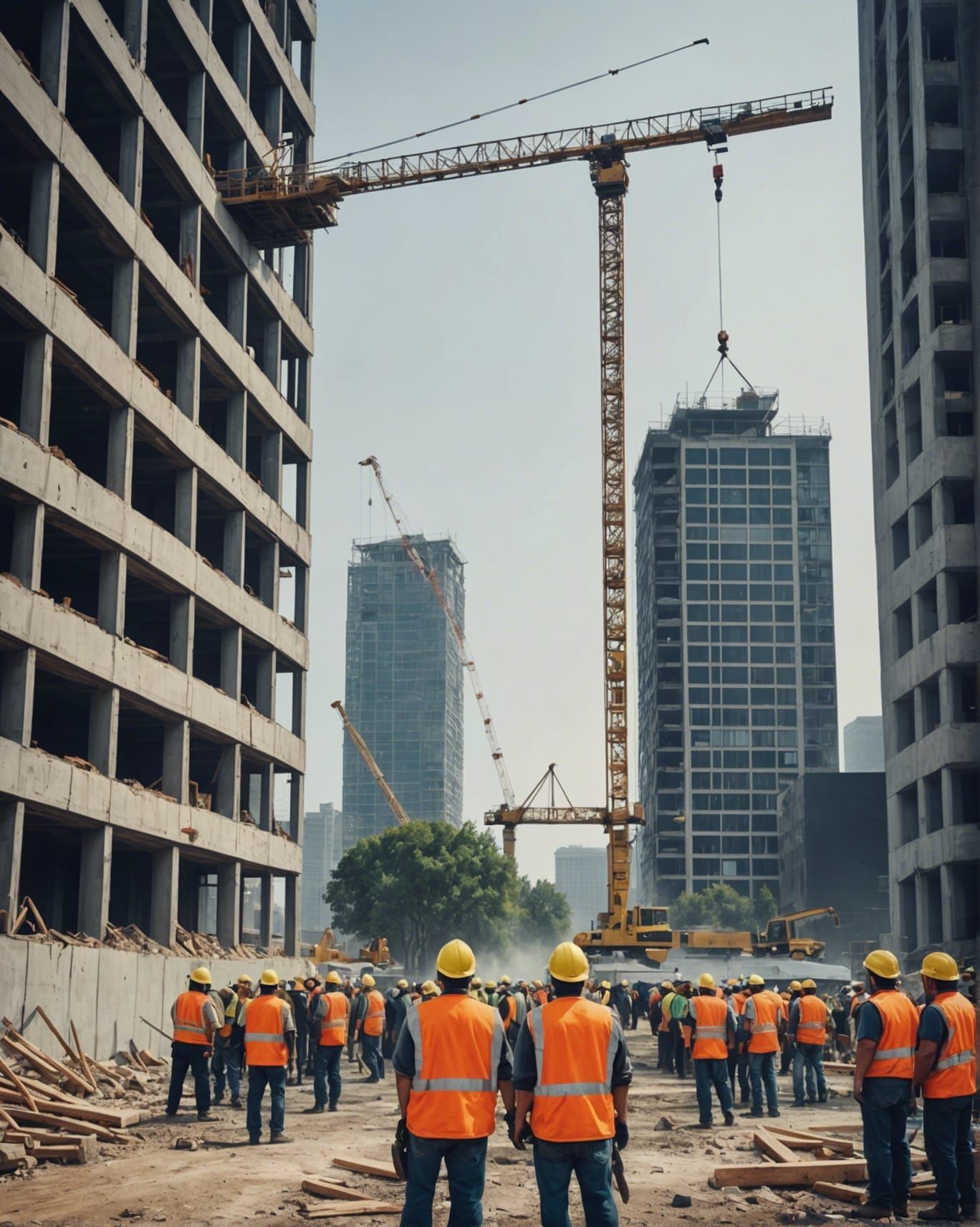 Construction workers are about to get smashed by a falling c...