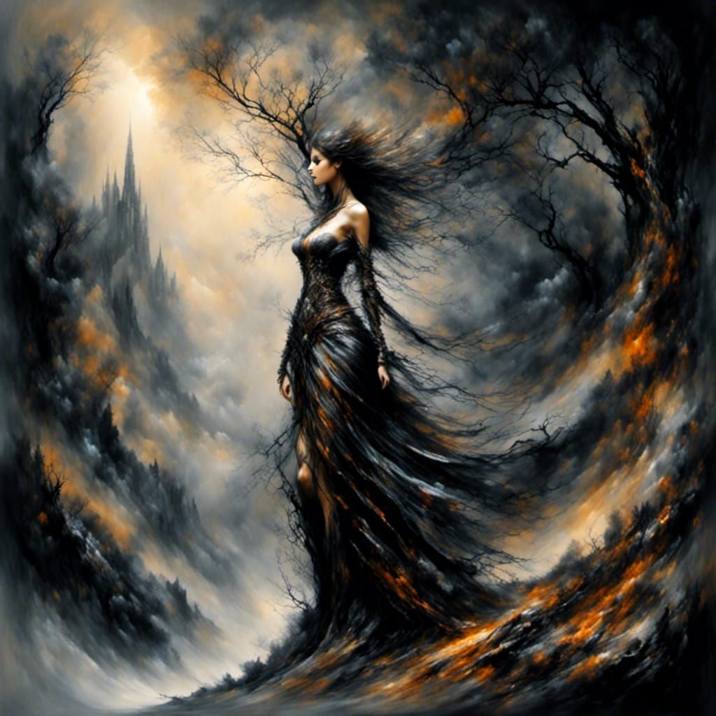 <lora:Spirits of Nature:1.0>  in style of Luis Royo <lora:Woodsplash:1.0>