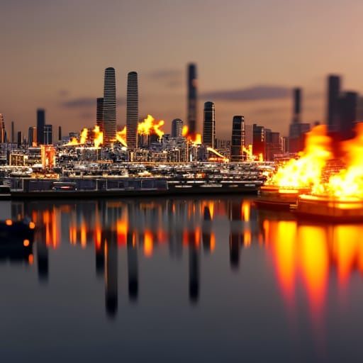Flaming Floating City Intricate Details Vivid Real Photoreal...