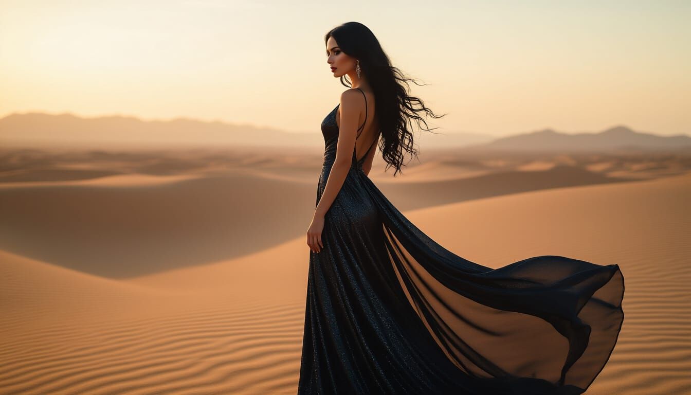Woman in Silk Gown: Fashion Photography in Surreal Desert