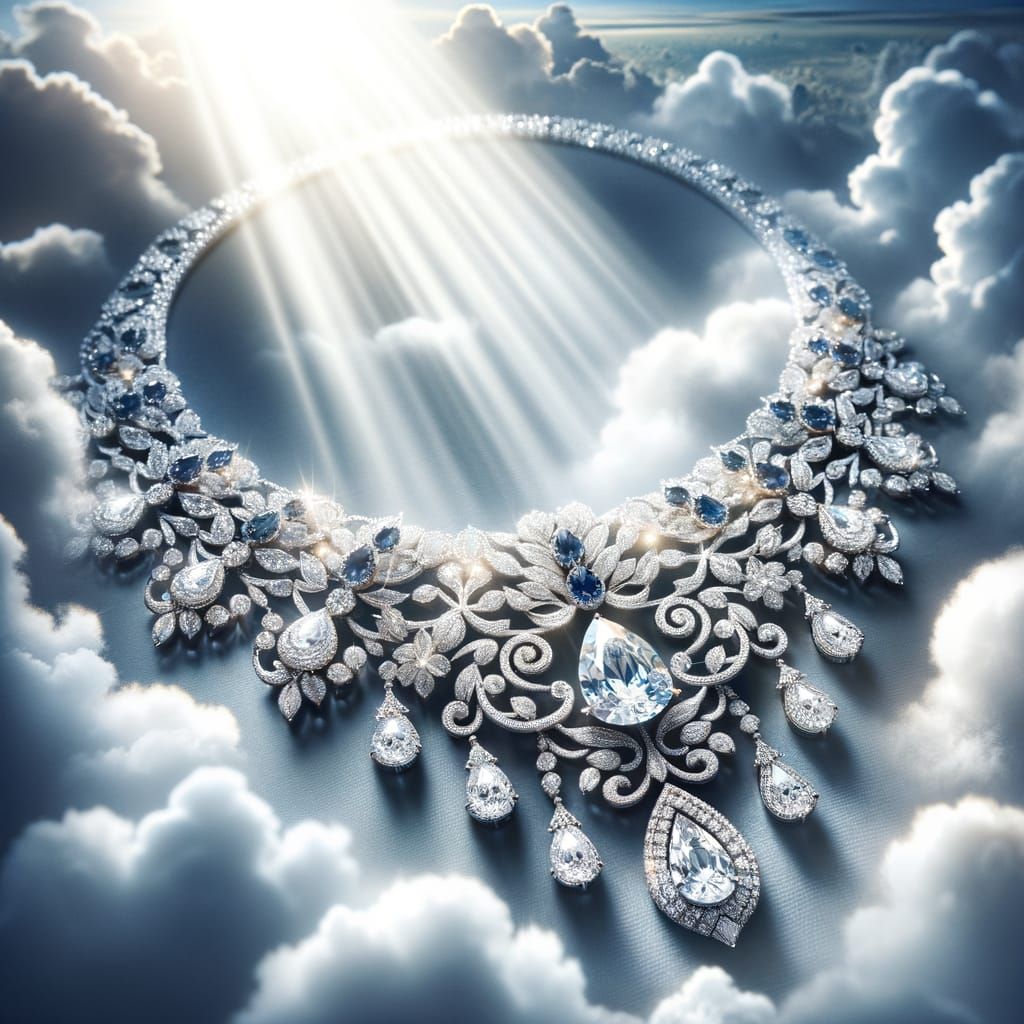 "Exquisite necklace, decorated with scattered diamonds and sapphires. The central element is a large ...  by @Oksana Babyak