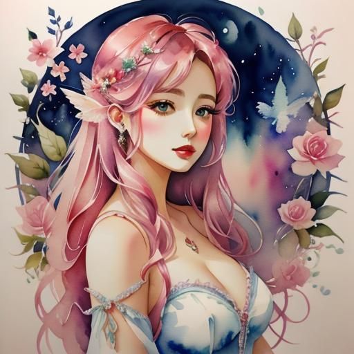 Gorgeous Fairy Princess, watercolor illustration by unknown artist <lora:Watercolor sd15:1.0>