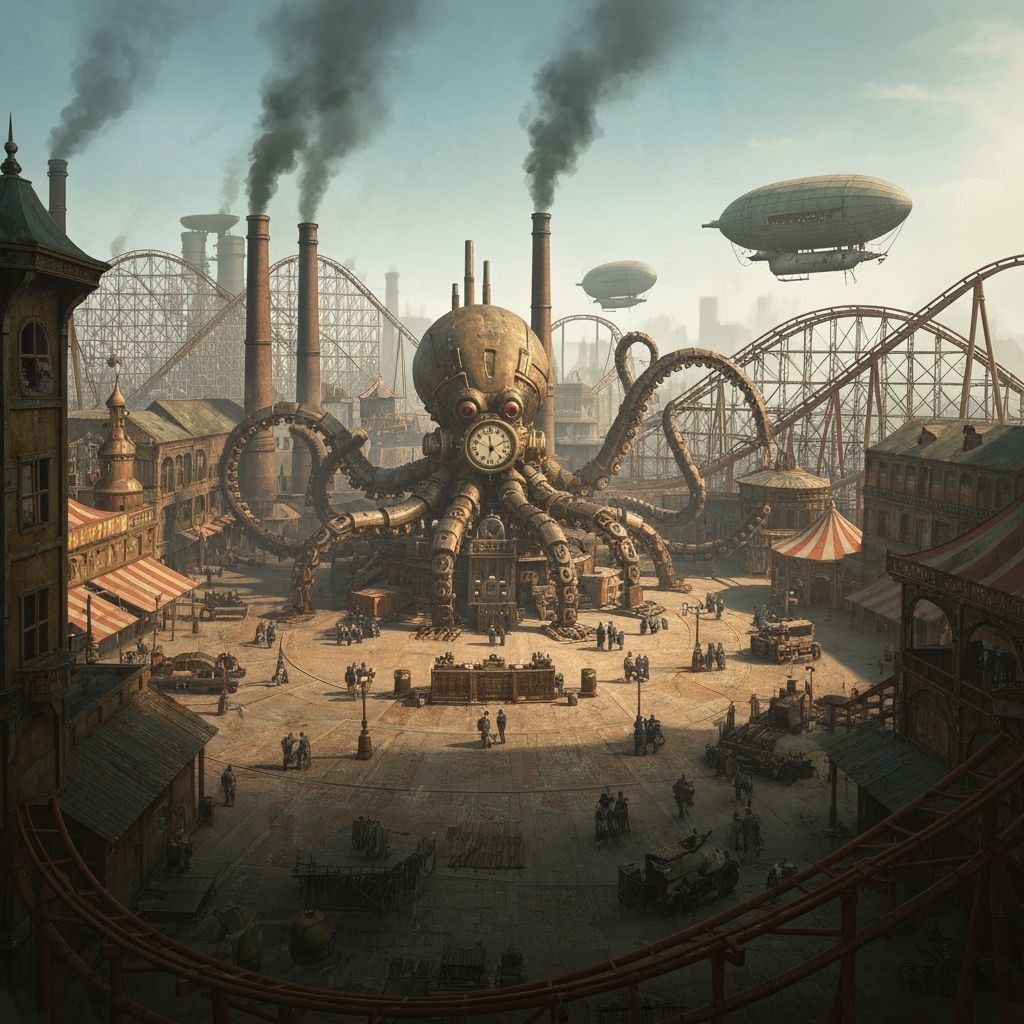 Abandoned Theme Park Turned Workshop for Clockwork Villain  by @DismissedClaim