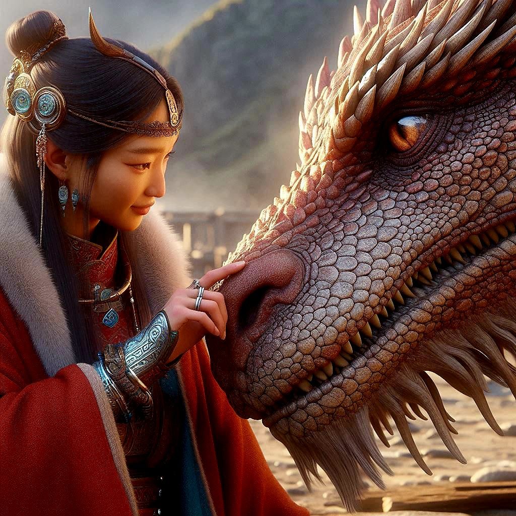 Mongolian woman and dragon