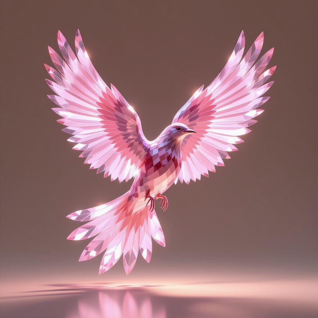 3D Gemstone Bird Sculpture in Ethereal Glow